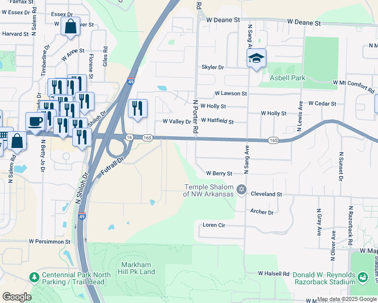 map of restaurants, bars, coffee shops, grocery stores, and more near 958 North Lancelot Avenue in Fayetteville