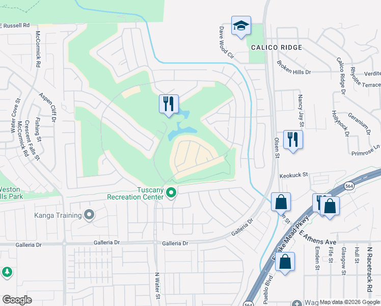 map of restaurants, bars, coffee shops, grocery stores, and more near 964 Via Vannucci Way in Henderson
