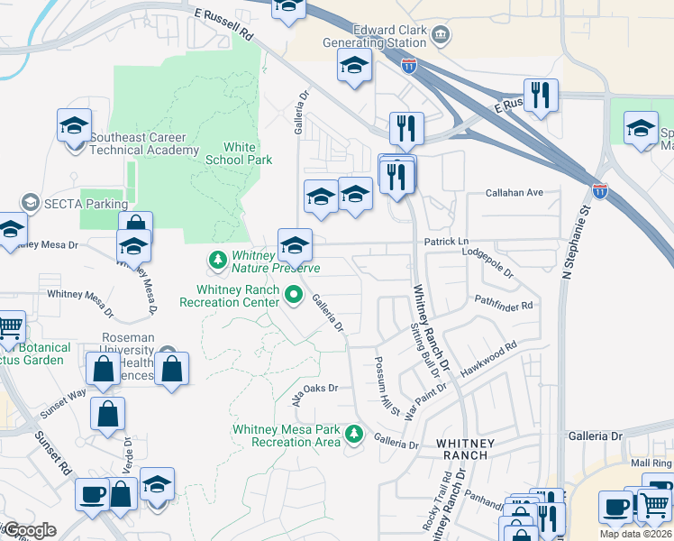 map of restaurants, bars, coffee shops, grocery stores, and more near 1550 Orchard Falls Court in Henderson