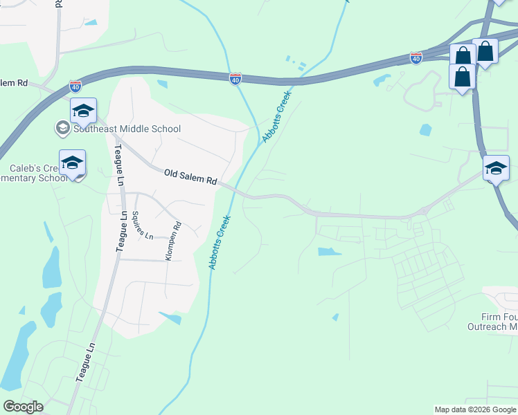 map of restaurants, bars, coffee shops, grocery stores, and more near Angus Ridge Drive in Kernersville