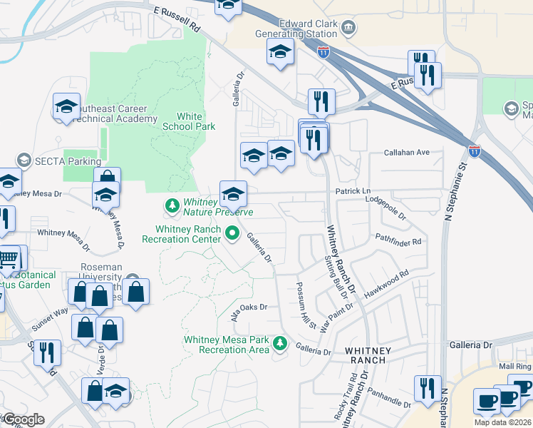 map of restaurants, bars, coffee shops, grocery stores, and more near 1550 Orchard Falls Court in Henderson