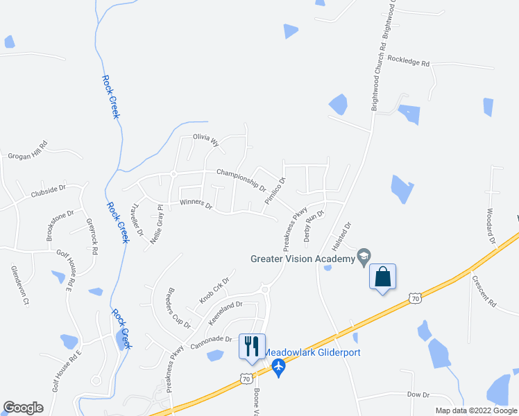 map of restaurants, bars, coffee shops, grocery stores, and more near 696 Pimlico Drive in Whitsett