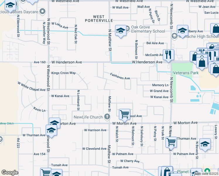 map of restaurants, bars, coffee shops, grocery stores, and more near 701-799 Balmoral Dr in Porterville