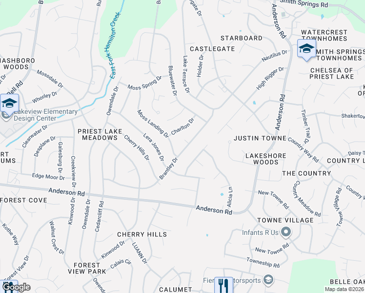 map of restaurants, bars, coffee shops, grocery stores, and more near 1233 Charlton Drive in Nashville