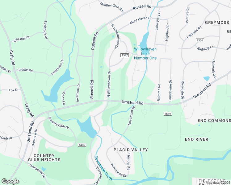 map of restaurants, bars, coffee shops, grocery stores, and more near 5124 North Willowhaven Drive in Durham