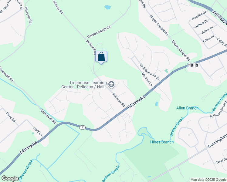 map of restaurants, bars, coffee shops, grocery stores, and more near 7426 Pelleaux Road in Knoxville