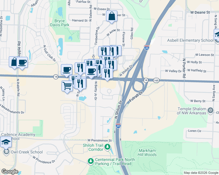 map of restaurants, bars, coffee shops, grocery stores, and more near 3001 West Wedington Drive in Fayetteville