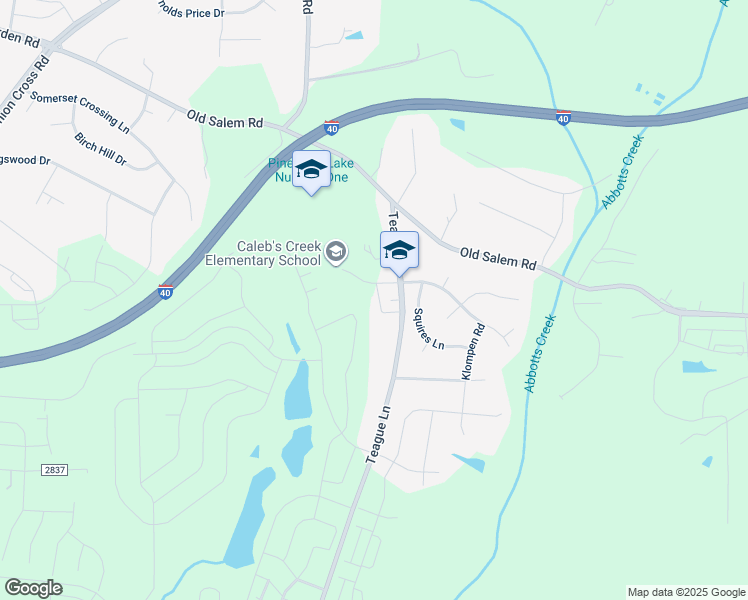 map of restaurants, bars, coffee shops, grocery stores, and more near 1544 Teague Lane in Kernersville