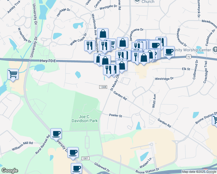 map of restaurants, bars, coffee shops, grocery stores, and more near 3715 Garden Road in Burlington
