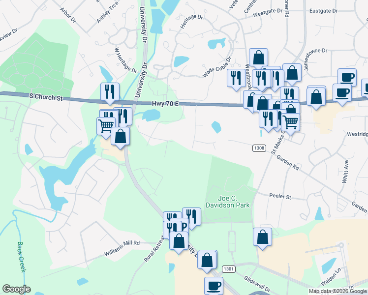 map of restaurants, bars, coffee shops, grocery stores, and more near 3849 Rural Retreat Road in Burlington