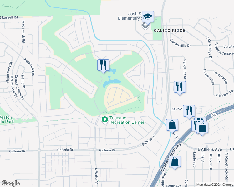 map of restaurants, bars, coffee shops, grocery stores, and more near 968 Via Vannucci Way in Henderson