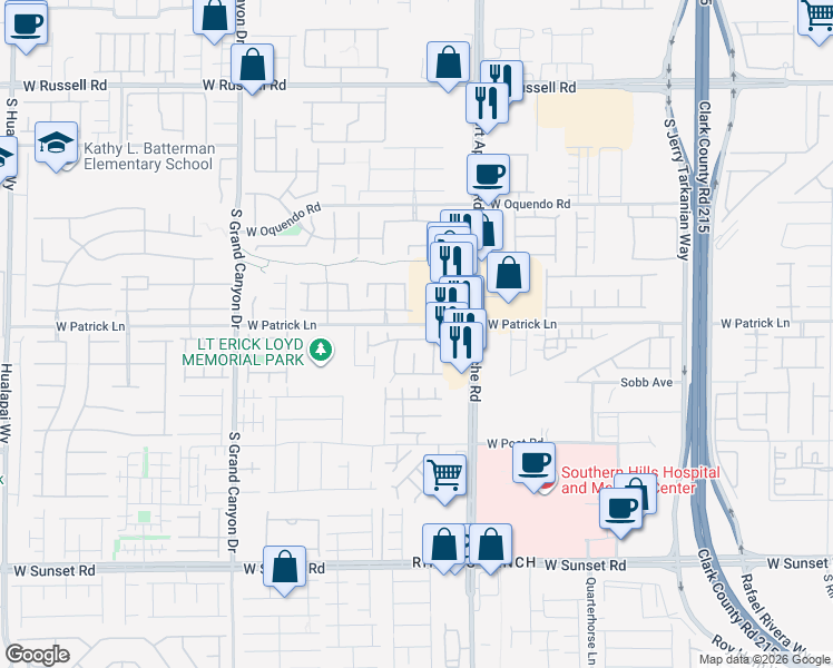 map of restaurants, bars, coffee shops, grocery stores, and more near 9500 West Spring Blush Avenue in Las Vegas
