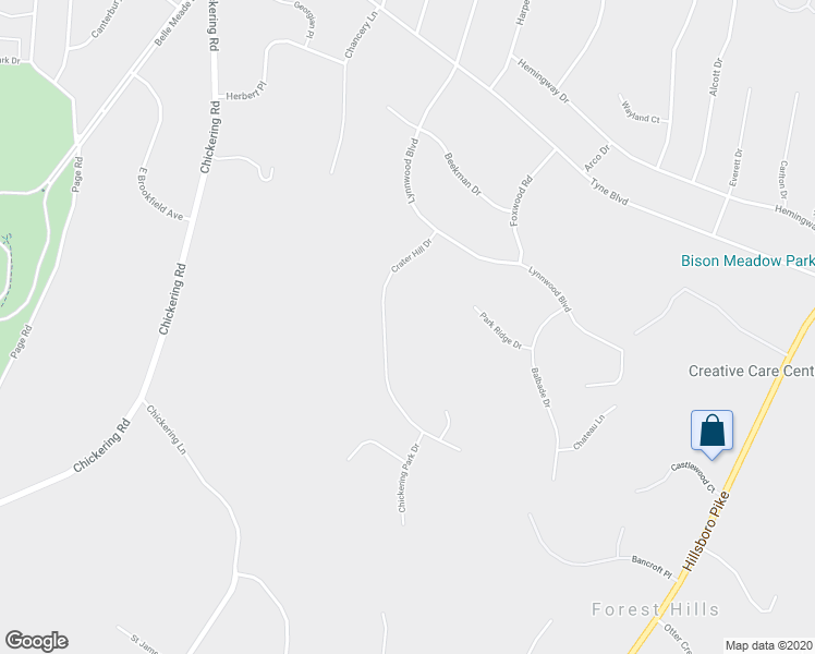 map of restaurants, bars, coffee shops, grocery stores, and more near 1122 Crater Hill Drive in Nashville