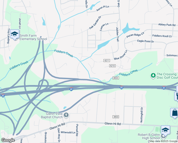 map of restaurants, bars, coffee shops, grocery stores, and more near 2310 Fosterdale West Lane in Kernersville