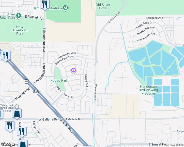map of restaurants, bars, coffee shops, grocery stores, and more near 613 High Grass Court in Henderson