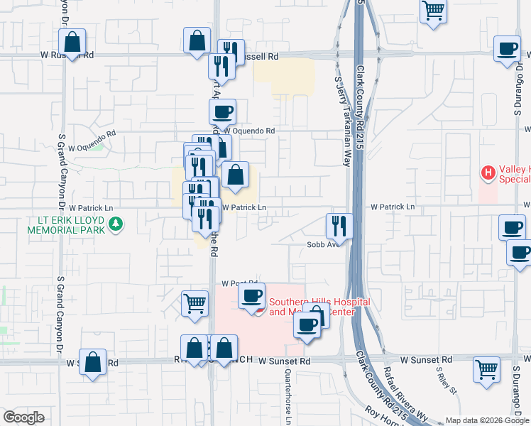 map of restaurants, bars, coffee shops, grocery stores, and more near 9335 Las Haciendas Road in Las Vegas