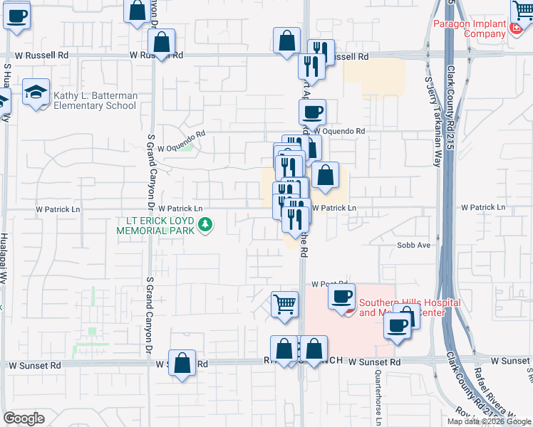 map of restaurants, bars, coffee shops, grocery stores, and more near 9529 Delivery Avenue in Las Vegas
