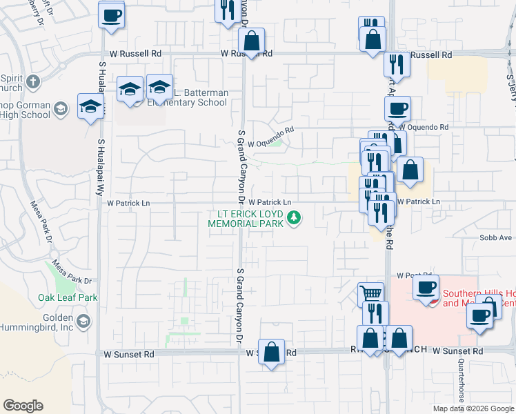 map of restaurants, bars, coffee shops, grocery stores, and more near 6085 South Amazing Grace Street in Las Vegas