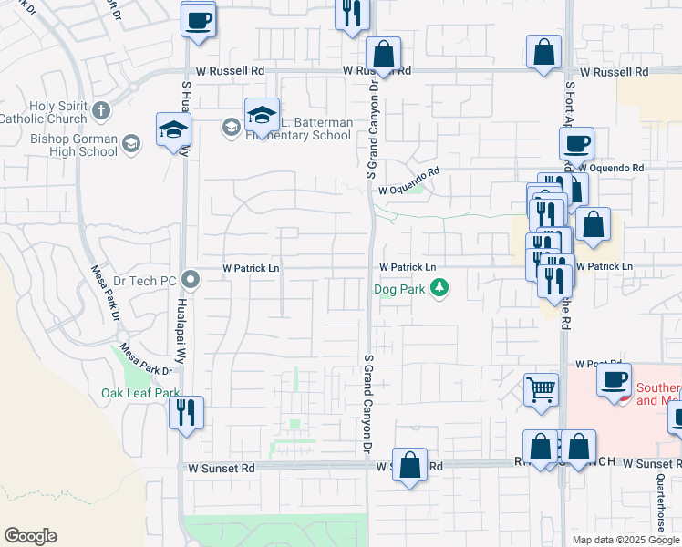 map of restaurants, bars, coffee shops, grocery stores, and more near 9853 Masterpiece Drive in Las Vegas