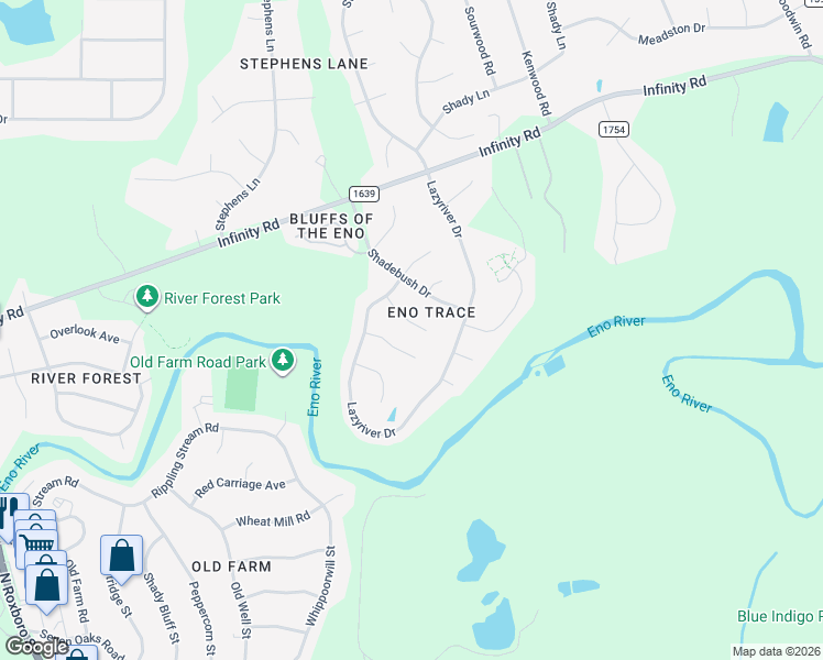 map of restaurants, bars, coffee shops, grocery stores, and more near 11 Warbler Lane in Durham