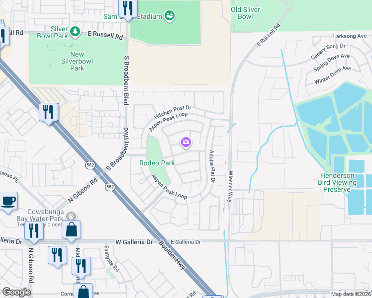 map of restaurants, bars, coffee shops, grocery stores, and more near 712 Red Bark Lane in Henderson