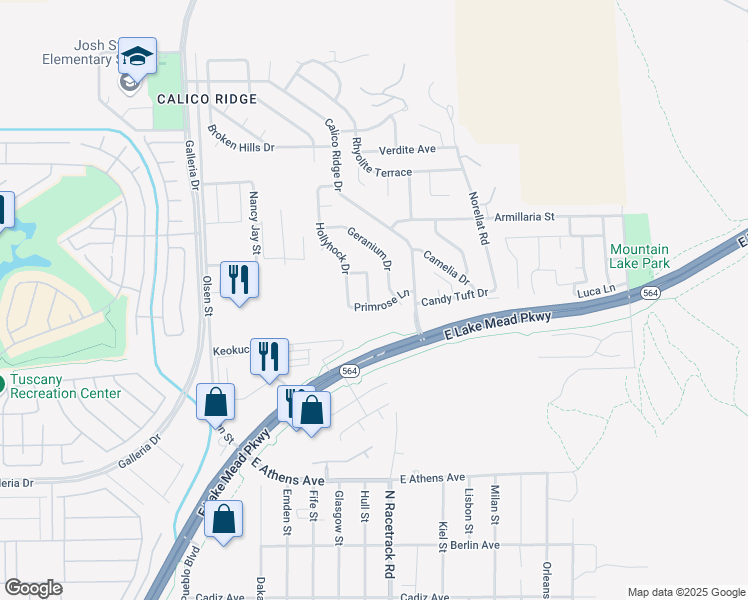 map of restaurants, bars, coffee shops, grocery stores, and more near 997 Gladiola Way in Henderson