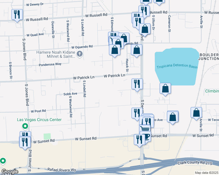 map of restaurants, bars, coffee shops, grocery stores, and more near 6151 South Edmond Street in Las Vegas