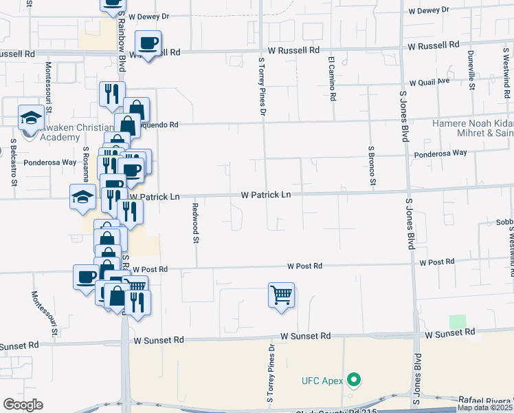 map of restaurants, bars, coffee shops, grocery stores, and more near West Patrick Lane in Paradise