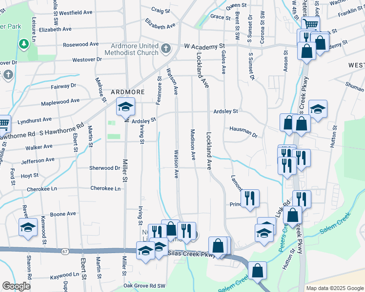 map of restaurants, bars, coffee shops, grocery stores, and more near 952 Madison Avenue in Winston-Salem