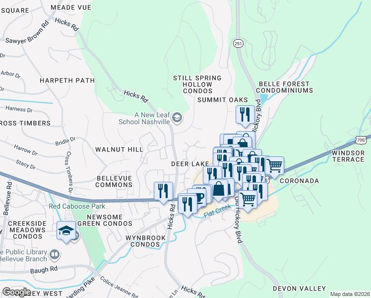 map of restaurants, bars, coffee shops, grocery stores, and more near 422 Deer Lake Drive in Nashville