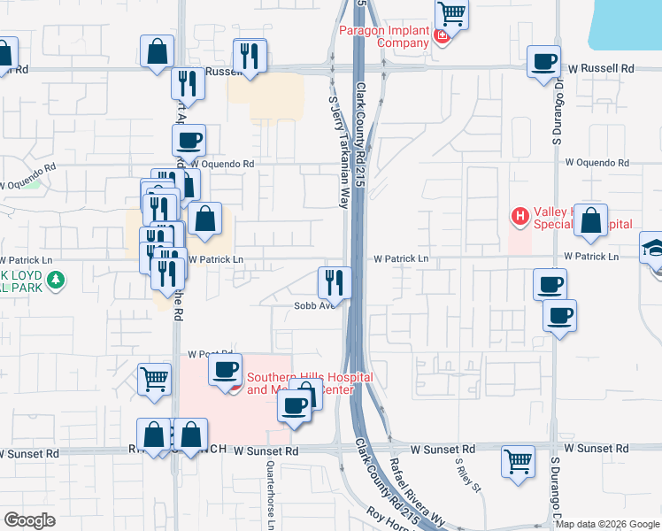 map of restaurants, bars, coffee shops, grocery stores, and more near 9060 Patrick Henry Avenue in Las Vegas