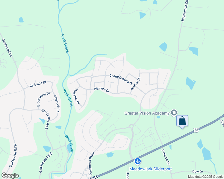 map of restaurants, bars, coffee shops, grocery stores, and more near 695 Winners Point in Whitsett