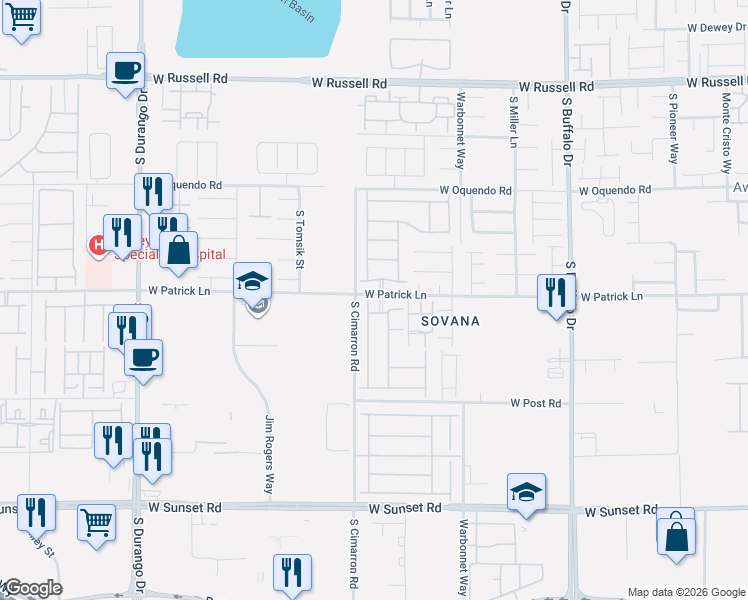 map of restaurants, bars, coffee shops, grocery stores, and more near 6106 Andover Wood Road in Las Vegas