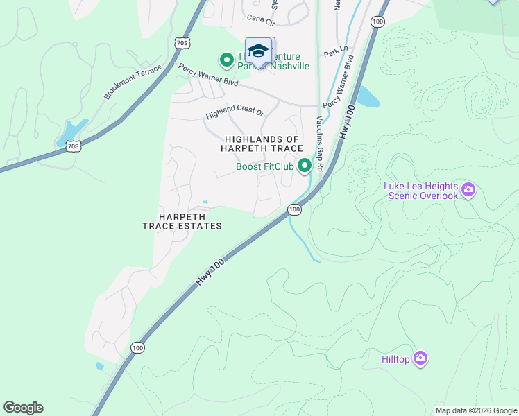 map of restaurants, bars, coffee shops, grocery stores, and more near 6951 Highland Park Drive in Nashville