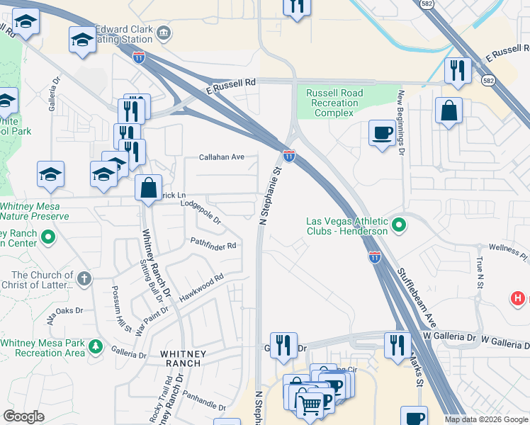 map of restaurants, bars, coffee shops, grocery stores, and more near 898 North Stephanie Street in Henderson