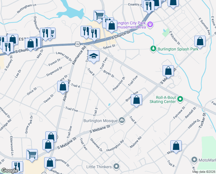 map of restaurants, bars, coffee shops, grocery stores, and more near 237 Bryan Street in Burlington
