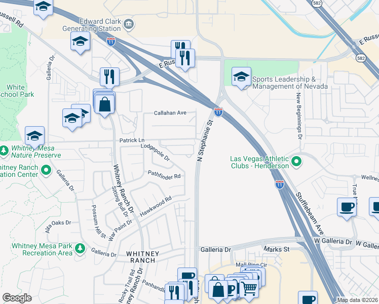 map of restaurants, bars, coffee shops, grocery stores, and more near 1430 Orange Jubilee Road in Henderson