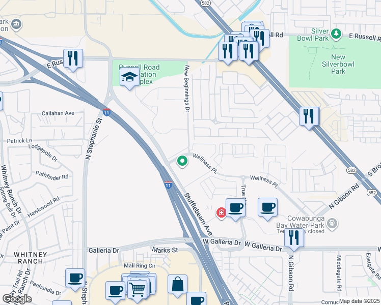 map of restaurants, bars, coffee shops, grocery stores, and more near 1100 Wellness Place in Henderson