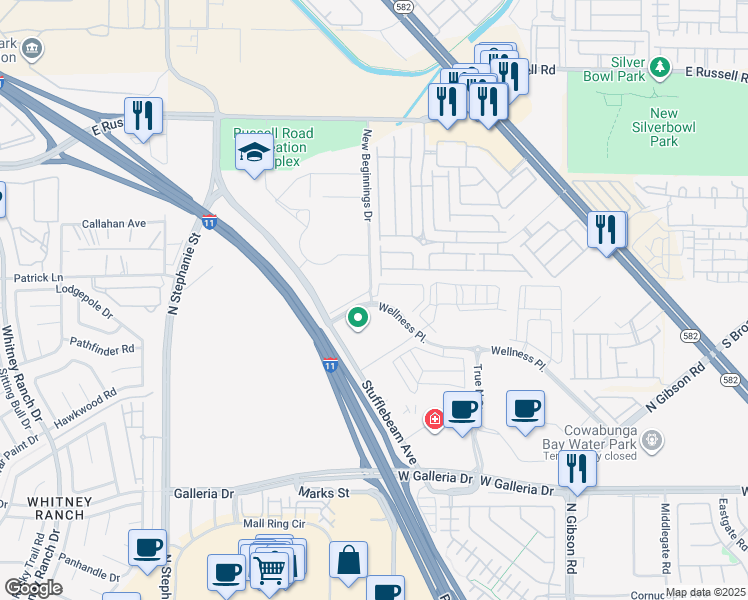 map of restaurants, bars, coffee shops, grocery stores, and more near 1100 Wellness Place in Henderson