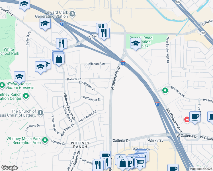 map of restaurants, bars, coffee shops, grocery stores, and more near 1418 Pink Dawn Drive in Henderson