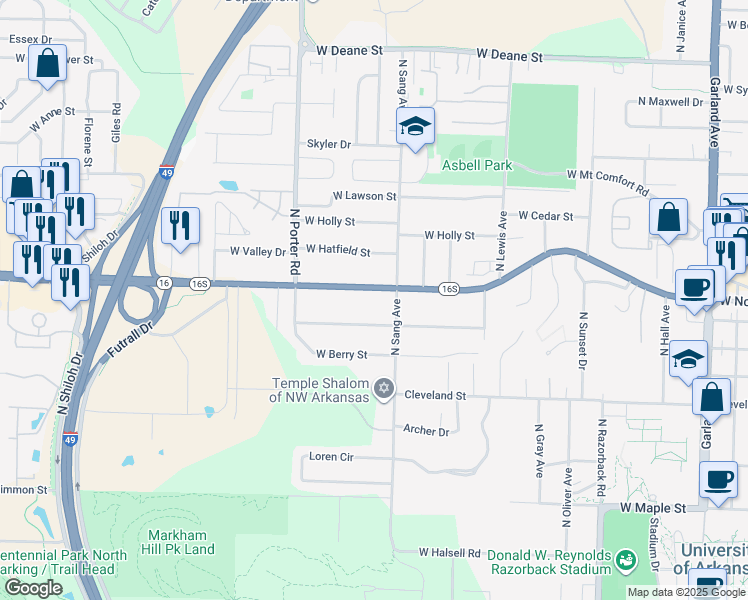 map of restaurants, bars, coffee shops, grocery stores, and more near in Fayetteville
