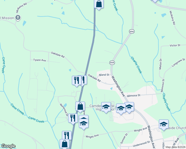 map of restaurants, bars, coffee shops, grocery stores, and more near 1-187 Oakdale Road in Camden