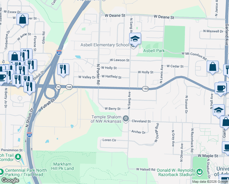 map of restaurants, bars, coffee shops, grocery stores, and more near 2235 West Wedington Drive in Fayetteville