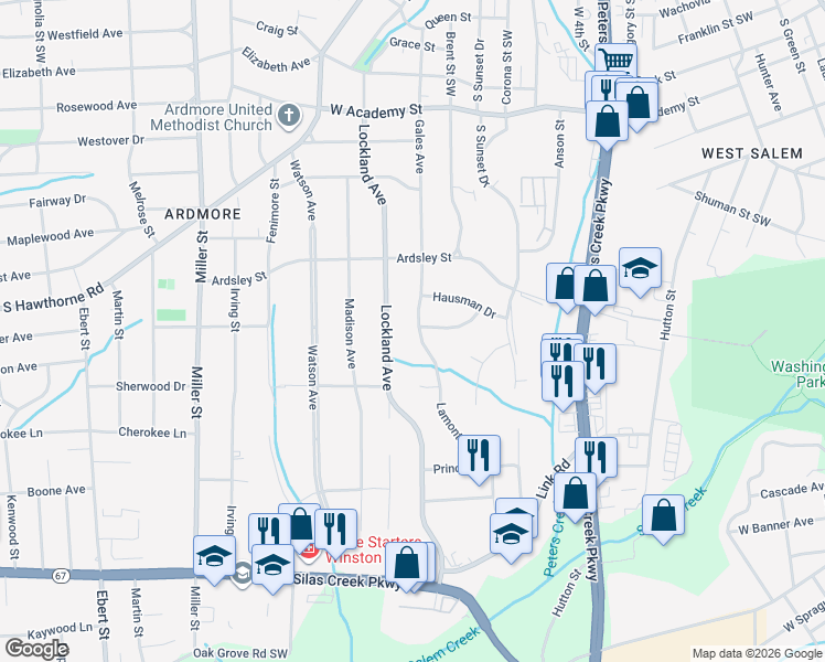 map of restaurants, bars, coffee shops, grocery stores, and more near 1018 Gales Avenue in Winston-Salem
