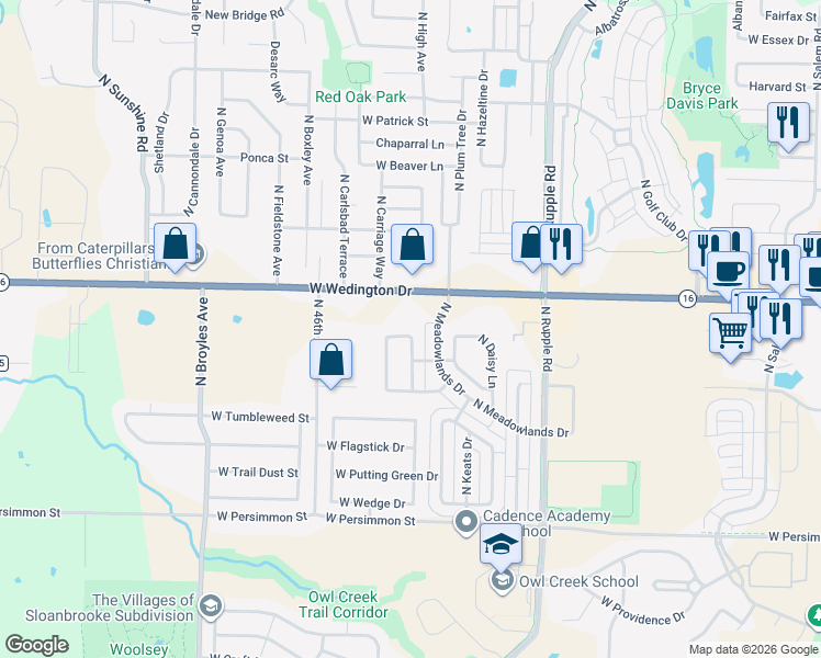map of restaurants, bars, coffee shops, grocery stores, and more near 4363 West Wedington Drive in Fayetteville