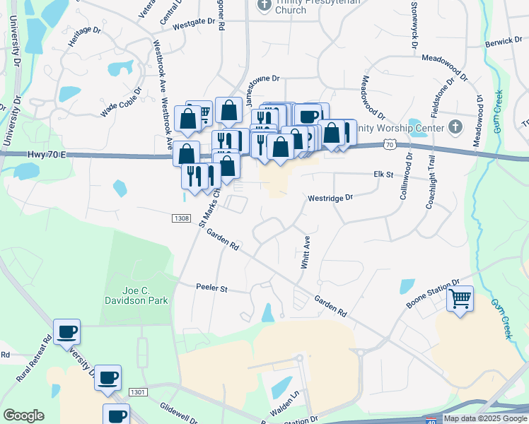map of restaurants, bars, coffee shops, grocery stores, and more near 509 Westhampton Court in Burlington