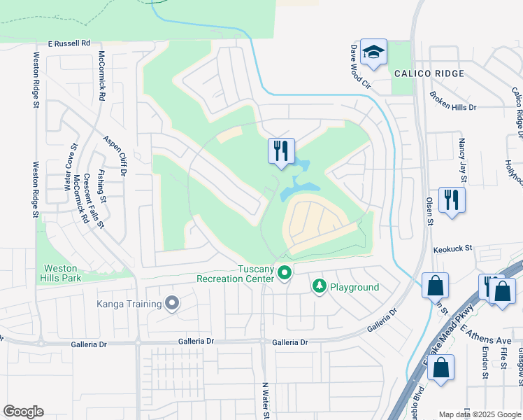 map of restaurants, bars, coffee shops, grocery stores, and more near 1090 Via Pareda Place in Henderson