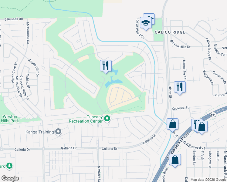 map of restaurants, bars, coffee shops, grocery stores, and more near 432 Via Del Foro Drive in Henderson