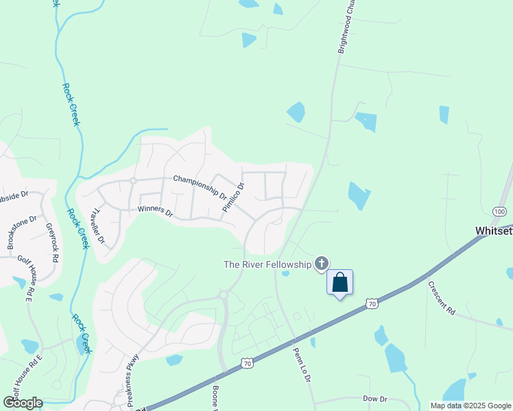 map of restaurants, bars, coffee shops, grocery stores, and more near 599 Jockey Place in Whitsett