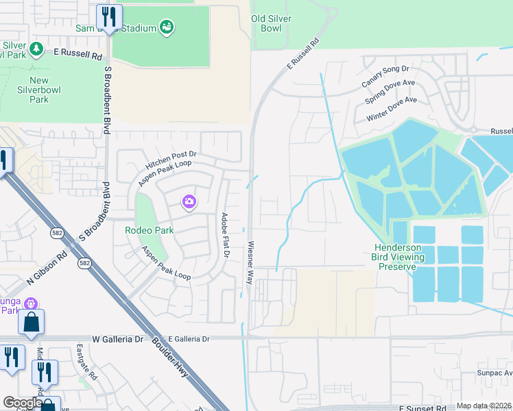 map of restaurants, bars, coffee shops, grocery stores, and more near 1013 Copper Robin Street in Henderson